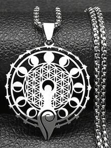 Wicca Triple Moon Phase Hekate Goddess Necklace For Women Men Stainless Steel Greek Wheel Of Hecate Chain