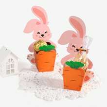 10pcs Bunny & Carrot Shaped Paper Candy Boxes, Easter Gift Packaging, Party Decor & Favor Mini Gift Boxes