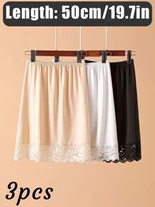3 Pieces/2 Pieces/1 Piece, Multi Specification, Multi-Color, Solid Color, Spring And Summer Styles, Anti Transparency And Anti Light Medium Long Skirt, Inner Lining Skirt, Lace Bottom, Anti-Static Skirt, Elastic Waistband Suitable For Slightly Overweight Girls, Suitable For Daily Wear Summer, School Fall, Autumn, Halloween