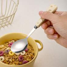 1 件套不锈钢奶酪形勺子、叉子和筷子套装，便携式 3 件套学生餐具，卡通设计饭勺