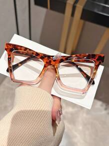 1 件装女士方形大框猫眼眼镜，时尚拼色超大号高端户外摄影道具，无度数