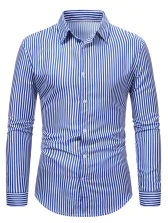 Men's Long Sleeve Striped Button-Up Shirt, Fall
