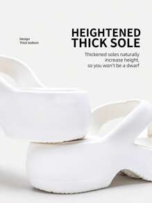 Women's White Thick Sole High Heel Slide Sandals, Summer Slippers, Fashionable Anti-Slip Flip Flops, Outdoor Style - White - View 4