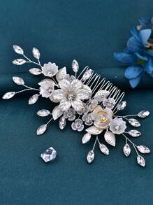 HP515 Bridal Wedding Hair Comb, Simple Elegant Floral Headpiece, Cute Romantic Side Comb, Suitable For Birthday Party, Dinner, Performance - 515 Silver - View 9