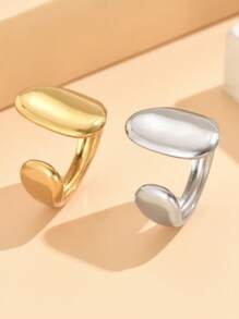 1pc Vintage Baroque Wide Flat Metal Stainless Steel Adjustable Open Ring, Vacuum Plated 18K Gold, Non-Fading Jewelry For Women Daily Wear