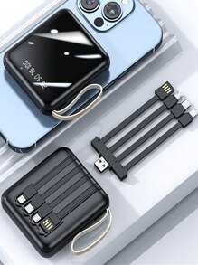 Carregador portátil integrado com 4 cabos, banco de energia de carregamento rápido de 10000 mAh, bateria externa USB C leve, carregador compacto para celular de viagem compatível com iPhone 16 15 14 13 12 Pro/Pro Max S22 S21 iPad etc.