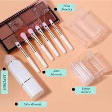 7pcs Makeup Brushes And Sponge Set, Eyeshadow Lip Eyebrow Eye Brush Blush Highlighter Concealer Portable For Travel - 彩色 - 查看 7