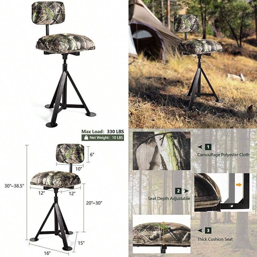 Swivel Hunting Chair Folding 360° Rotatable Camo Hunting Seat Adjustable Blind Stool Chair With Backrest For Hunting Camping Outdoor Activities - Camouflage1 - View 1