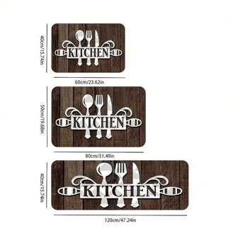 1 pieza Alfombra antideslizante y resistente al aceite para cocina, diseño de patrón de letras de cuchillo y tenedor, alfombra de interior, decoración del hogar para exteriores, suministros de interior, decoración de primavera