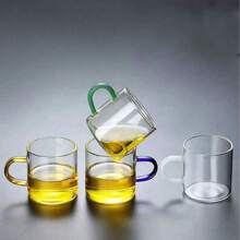 Juego de 6 piezas/12 piezas Vasos de vidrio transparentes con mango de colores, con resistencia a altas y bajas temperaturas, aptos para uso doméstico, oficina, KTV, tomar té, agua, bebidas, café concentrado y talla grande.