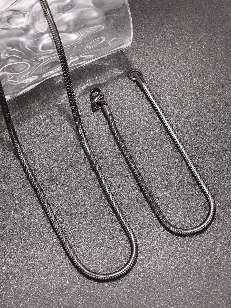 2pcs Stainless Steel Bracelet And Necklace Set - Black - View 1