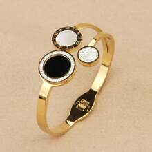 1/2 件女士不锈钢手链套装，凶猛的黑白贝壳搭配罗马几何铺镶水晶元素手链，适合日常装扮、街头风格、派对和礼物，四季皆宜 - 羅馬套裝 - 查看 9