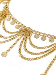 1 件复古时尚多层硬币肚脐链，性感阿拉伯风格流苏腰链，适合海滩、度假、派对穿着 - 金黃色 - 查看 2