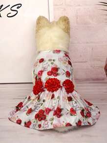 1pc Cute Cat/Dog Pet Dress With Heart, Rose, Cherry Pattern - Multicolor - View 5