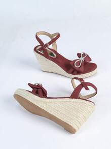 厚底亚麻绳水钻带休闲凉鞋，春夏