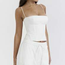 Women Sleeveless Backless Going Out Crop Top Y2K Square Neck Slim Fit Tank Top Summer Corset Cami Crop Tank Tops Going Out Camisoles - 白色 - 查看 5