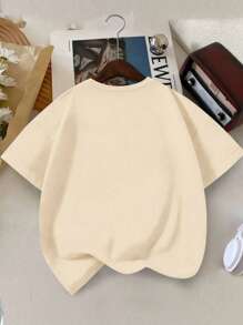 Young Boy's Skateboard And Slogan Print Round Neck Short Sleeve Tee Spring And Summer Casual T Shirt For Kids - Apricot - View 3