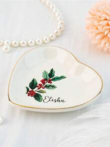 1PC Personalised Customised Heart Shaped Birthstone Ring Tray With Name, Ceramic Jewellery Tray Suitable For Girlfriends/Mothers/Sisters, Bridesmaid Bridal Jewellery Storage Tray, Storage Tray, Mother's Day Customised Gift For Her