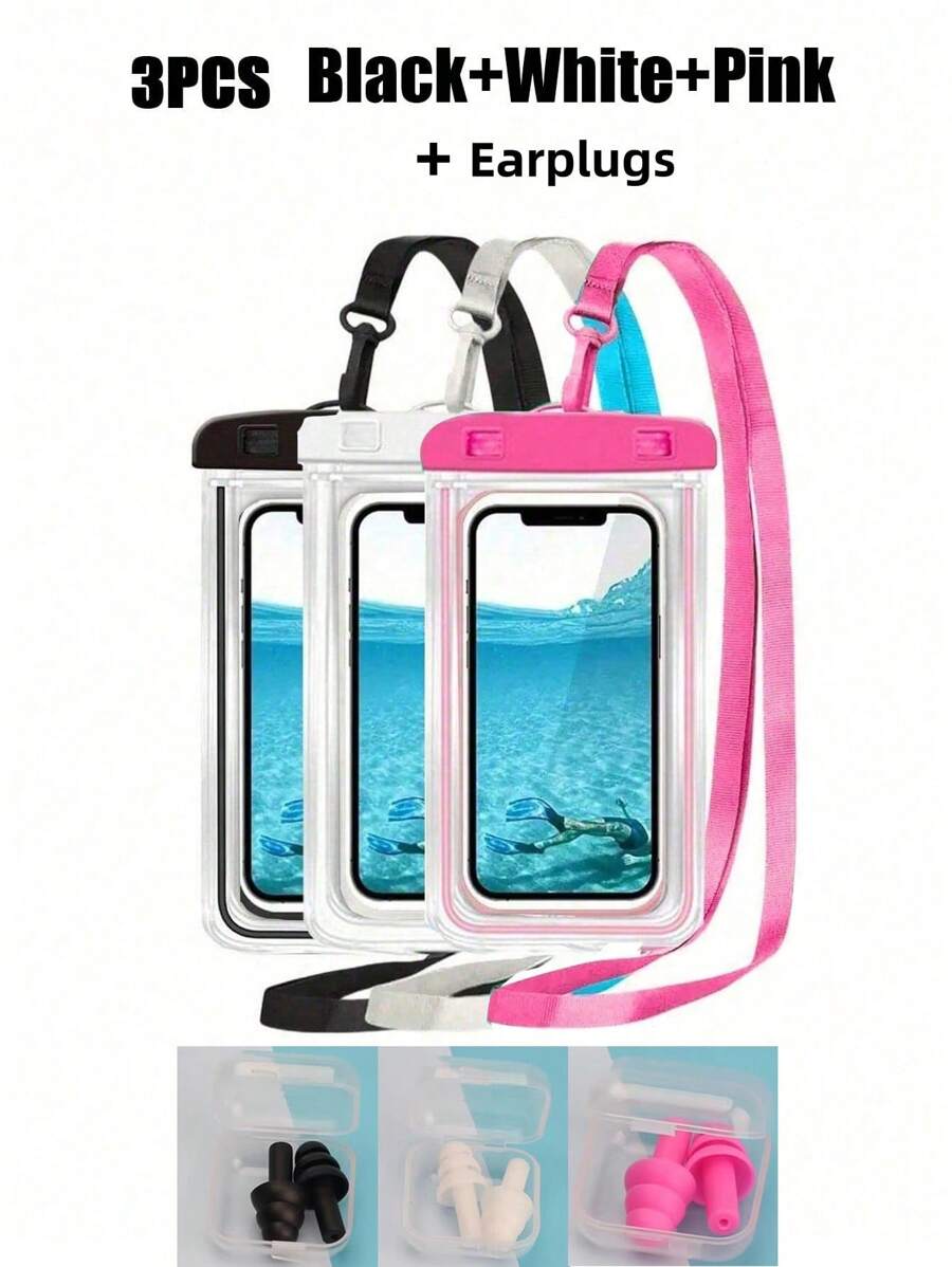 3pcs Mobile Phone Waterproof Bag, Touch Screen Leisure Waterproof Mobile Phone Bag, Mobile Phone PVC Bag, Vacation Beach Sports Bag, School Student Supplies[Includes Gift Earplugs] - Multicolor - View 1