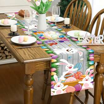 Easter Table Runner 70.87inch X 13.78inch - Polyester, Rabbit And Easter Egg Design, Home Kitchen Decor For Happy Party, Table Runner, 1pc
