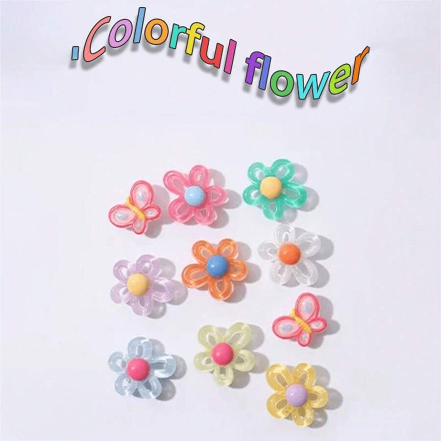 10pcs Colorful Flower Shoe Charms For Clogs & Sandals Decoration, DIY Accessories (Handmade Product, May Have Minor Glue Overflow Or Defects On The Back That Do Not Affect Normal Use)