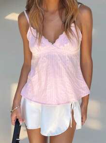 Women's Y2k Fairy Lace Patchwork Cami Tank Tops Spaghetti Strap V-Neck Camisole Crop Top Sexy Sleeveless Backless Vest Tank Tops Summer Going Out Tops Clubwear Streetwear - Hồng - Xem 1