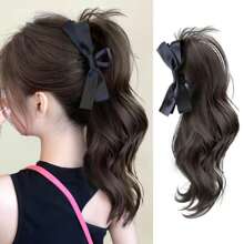 14英寸蝴蝶结爪夹式马尾假发 - 女士日常波浪卷合成假发 - 彩色 - 查看 2