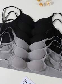 6pcs/Set Teen GirlComfortable Minimalist Ribbed Bras, Suitable For 13-16 Years Old - Multicolor - View 4