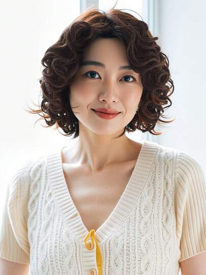 real me. 手工制作棕色短卷发 Bobo 发型 100% 雷米真人头发 易于造型 适合所有发型和日常佩戴 手工编织面积 12*0.5 英寸 150% 密度 适合女性