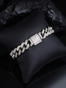 1pc Shiny Cuban Link Letter Bracelet, Fully Paved With Rhinestones, Unisex Hip-Hop Style Multi-Layer Plated, Perfect Gift For Valentine's Day/Anniversary/Birthday/Mother's Day/Father's Day - A - View 16