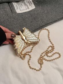 2025 新款时尚蝴蝶设计金属小盒形女士斜挎包，时尚欧美别致晚装手拿包 - 金色 - 查看 6