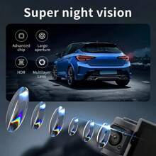 Cámara de salpicadero de 4 canales 1080P con visión nocturna, lente ajustable, grabación en bucle, monitor de estacionamiento de 24 horas, alimentación de enchufe del coche, voltaje de funcionamiento de 5 V, no impermeable, batería recargable, incluye opción de tarjeta de 64 GB