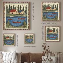 1 Pc, 3-4 Designs Of Scandinavian Cabins And Canoes On A Lake, Original, Canvas, Wall Art, Living Room Wall Decor, Bedroom, Bathroom, Framed Wall Newspaper, Art Prints, Wall Art, Home Decor, Holiday, Gifts. Home Decorat 1 - Multicolor - View 4