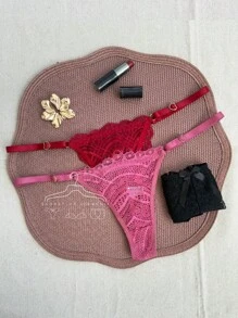 Kit 5 Calcinha em Renda Luxo Regulagem de Coração String Fio Dental Sexy Moda Intima Lingerie Prime - Multicolorido - Visão 7