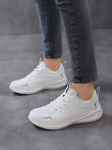 Tênis de Festa Casual na Moda, Leves e Confortáveis, Calçados Esportivos para Mulheres Unissex, Sapatos de Couro de Cor Sólida, Corte Baixo, Bico Redondo, Calçados Esportivos Femininos, Calçados Esportivos Planos, Calçados Esportivos Lesuire Outdoor, Calçados para Trabalho