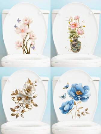 Adesivi per coperchio del water con fiori e farfalle, adesivi da parete per bagno con fiori, uccelli e farfalle, adesivi rimovibili e impermeabili per water, laptop, finestre, porte, serbatoi, decorazioni per regali di Pasqua, compleanni, lauree, decorazioni per camera da letto, soggiorno, casa e bagno