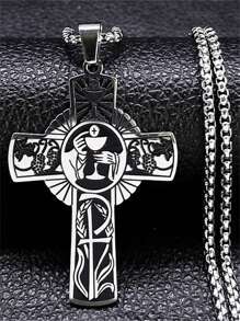 Colgante de cruz cristiana de acero inoxidable para hombre, regalo de joyería religiosa - Plateado - Ver 1