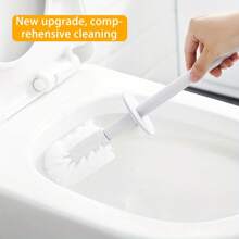 1 pieza Cepillo de inodoro de plástico con soporte, con protección contra salpicaduras y bloqueador de olores, cepillo de limpieza de alta calidad con un nuevo diseño de cerdas de nailon semicirculares para una limpieza completa, cepillo de inodoro de mango largo con base, accesorio de baño y herramienta de limpieza adecuada para el baño y el inodoro, decoración de otoño
