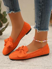 Mocasines casuales anaranjados con puntera redonda, tallas grandes para mujer, de slip-on, cómodos, con decoración de lazo, transpirables con suela blanda antideslizante, nuevo para primavera/otoño - Naranja - Ver 5