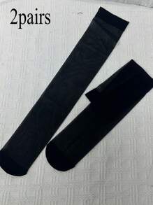 1/2/4 Pairs Ultra Thin Women Pantyhose, Solid Color Knee-High Socks, Sheer Leg Stockings