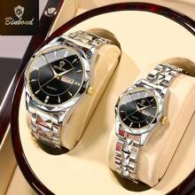 FNGEEN 男士蓝色石英表顶级豪华品牌时尚石英男士手表防水不锈钢商务日期金色腕表男士礼物