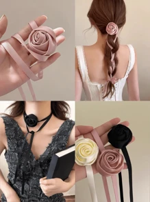 1 pieza Diadema elegante con flor de rosa para mujer, accesorio para el pelo simple y sexy trenzado, sujeta cola de caballo, encantador y grácil, para el Día de San Valentín, accesorios para el cabello, diadema turbante