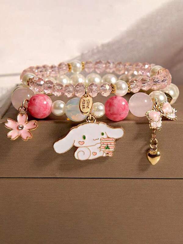 Sanrio Bracelet à perles et cristaux avec personnage Sanrio, design unique, cadeau de charme pour étudiantes, convient pour la Saint-Valentin