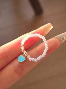 1 套优雅人造珍珠心形戒指，适合女性日常和节日佩戴 - 愛心 - 查看 4