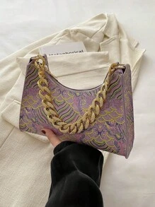 Multicolor Acrylic Decorative Auspicious Cloud Pattern Simplistic Fashion Crescent Shoulder Bag