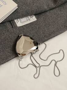 Fashionable Versatile Mini Heart-Shaped Box Bag, New Simple Chain Shoulder/Crossbody Bag, - Silver - View 10