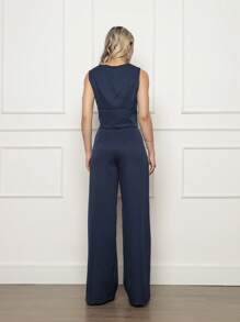 Women's Tailored Set: Vest With Long Formal Trousers - Màu xanh hải quân - Xem 3
