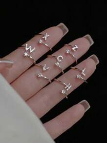 1pc Adjustable English Alphabet Letter Ring - Silver - View 6