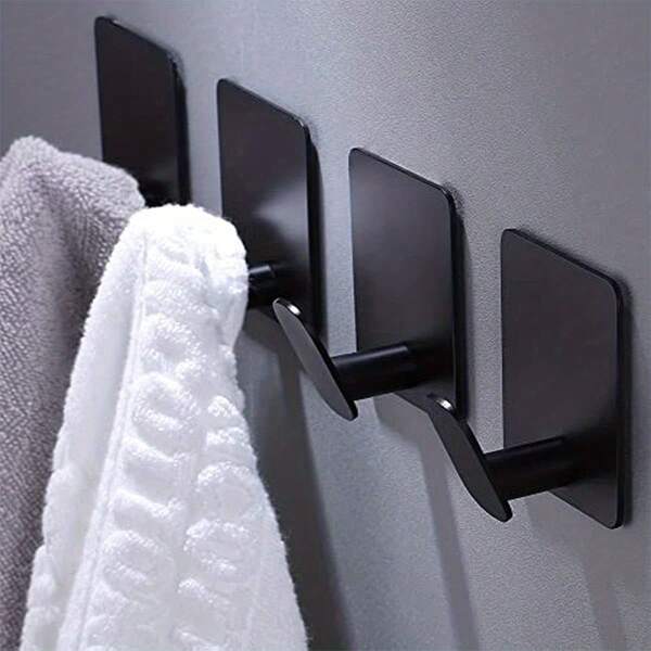 Ganci adesivi per asciugamani/ganci da parete per il bagno - Nero/Argento Ganci autoadesivi resistenti appendi accappatoi, cappotti, vestiti per camera da letto, cucina, porta, asciugamani/cappotti Ganci da parete autoadesivi per bagno o cucina in acciaio inossidabile, confezione da 4, decorazione per il bagno di casa, organizzatore per il bagno, decorazione autunnale, ritorno a scuola
