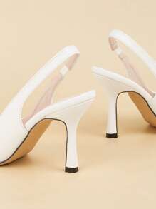 White PU Leather Upper Stiletto Heel Backstrap Ladies High Heel Shoes, Suitable For Everyday, Banquet, Party Wear